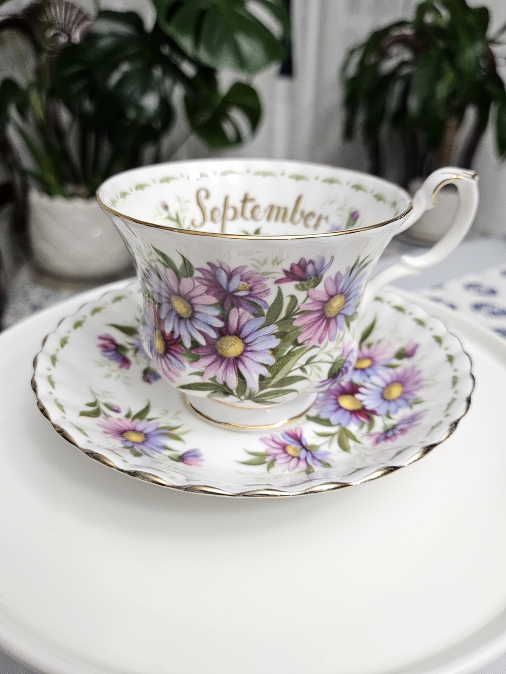 Royal Albert September Michaelmas Daisy Teacup and Saucer Flower of the Month